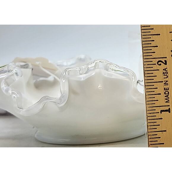 Vintage Fenton Silvercrest Ruffled Violets In The Snow Bowl Hand Painted Signed - Picture 4 of 5